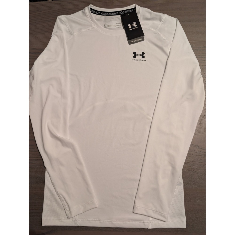 NWT Under Armour Men's Large HeatGear Long Sleeve Compression Shirt White